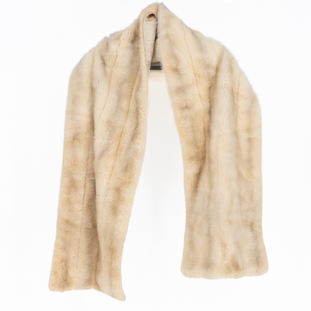 Vintage Genuine Fur Shawl Wrap Scarf Ivory